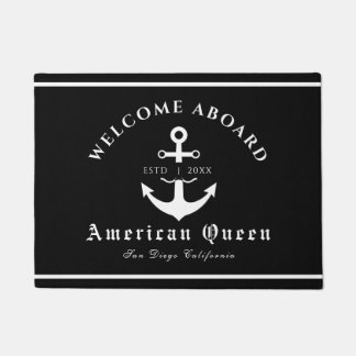 Personalized Nautical Black Welcome Aboard  Doormat