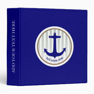 Personalized Nautical Blue Anchor 3 Ring Binder