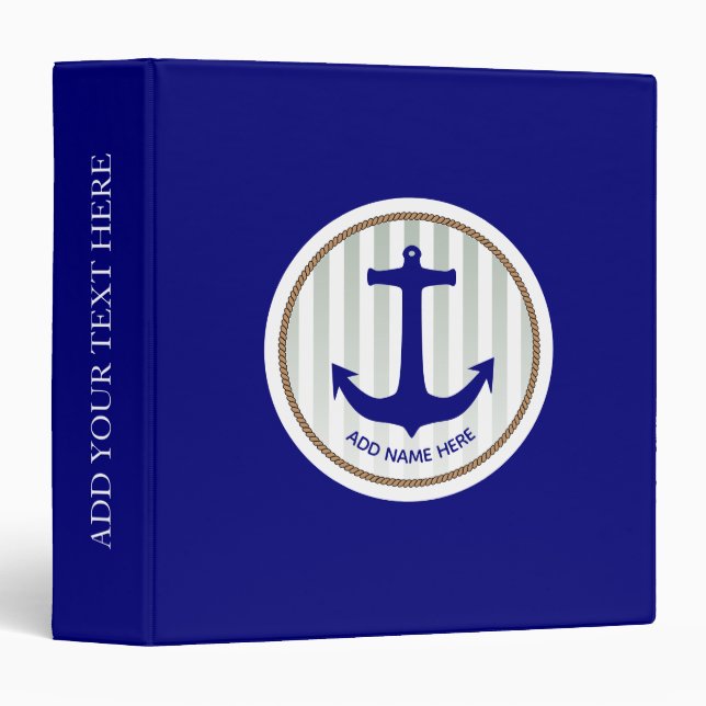 Personalized Nautical Blue Anchor 3 Ring Binder (Front/Spine)