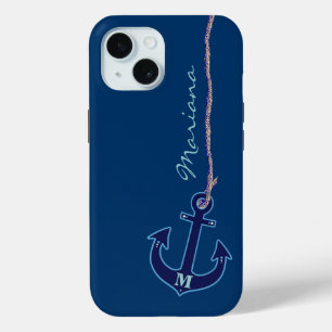 Personalized Nautical Blue Anchor iPhone 15 Case