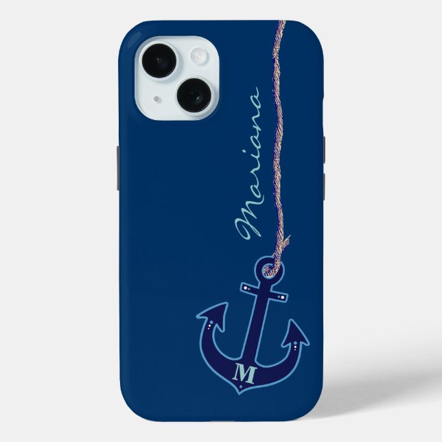 Personalized Nautical Blue Anchor Case-Mate iPhone Case (Back)