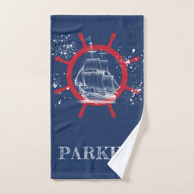 Personalized Nautical Blue Hand Towel (Hand Towel)