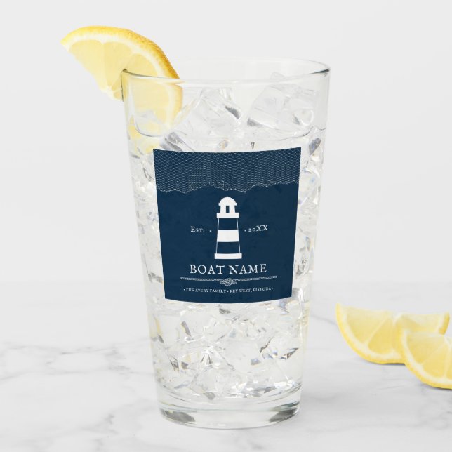 Personalized Nautical Blue lighthouse Boat  Glass (Front Ice)