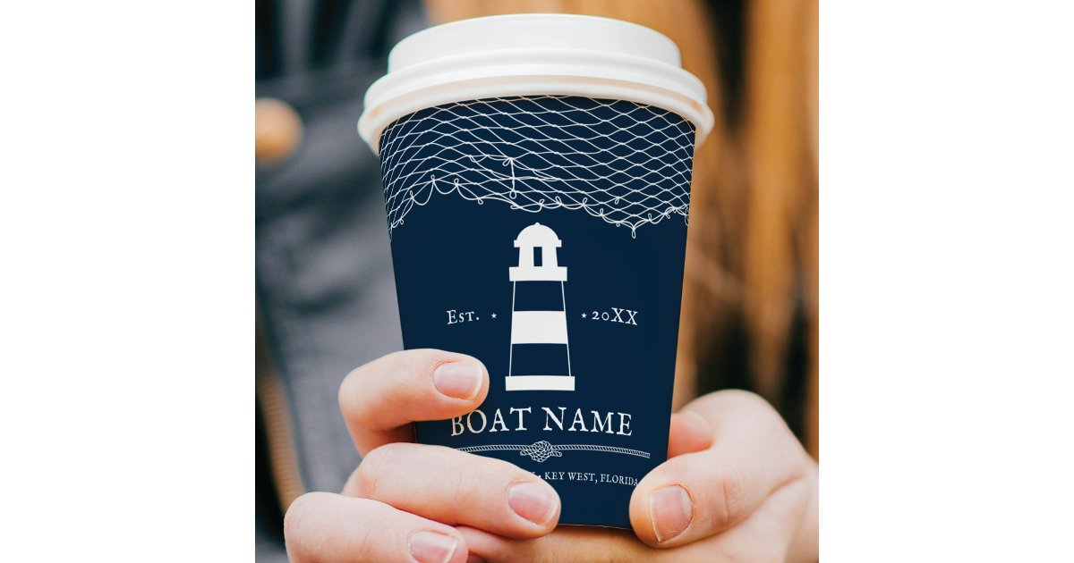 Personalized Nautical Blue lighthouse Boat Paper Cups | Zazzle