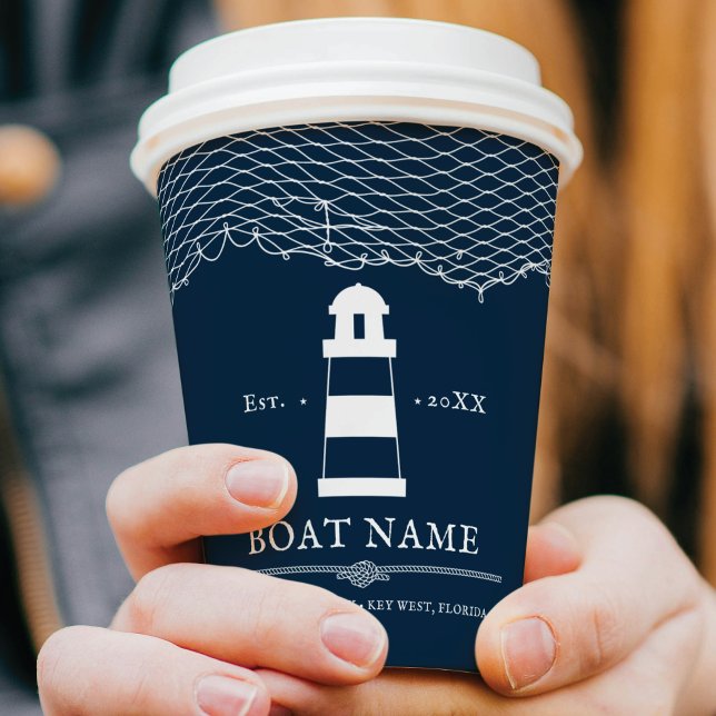 Personalized Nautical Blue lighthouse Boat Paper Cups (Creator Uploaded)