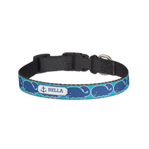 Personalized Nautical Blue Whale Anchor pattern Pet Collar