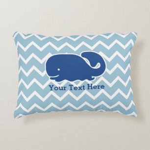 Personalized Nautical Blue Whale Chevron pattern Accent Pillow
