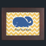 Personalized Nautical Blue Whale Chevron pattern Keepsake Box<br><div class="desc">This nautical preppy blue whale design features your text or monogram and a white chevron background with your custom color. A cute, bright, colorful and classic whale pattern that’s perfect for a day at the beach, cottage by the ocean or nautical clothing, gifts or child's room. Personalize with your initials,...</div>