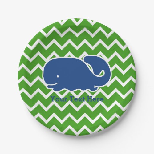 Personalized Nautical Blue Whale Chevron pattern Paper Plates