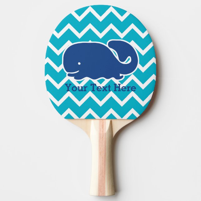 Personalized Nautical Blue Whale Chevron pattern Ping Pong Paddle (Front)