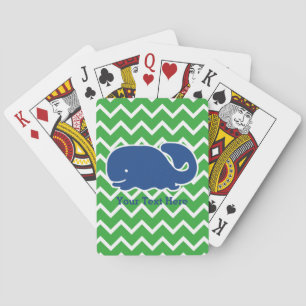 Personalized Nautical Blue Whale Chevron pattern Poker Cards