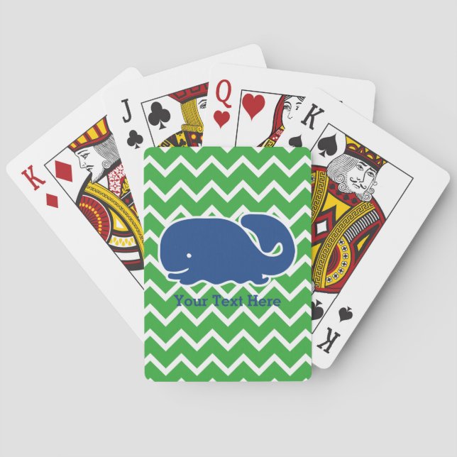 Personalized Nautical Blue Whale Chevron pattern Poker Cards (Back)