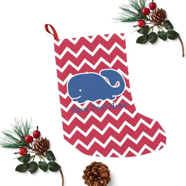 Personalized Nautical Blue Whale Chevron pattern Small Christmas Stocking (Creator Uploaded)