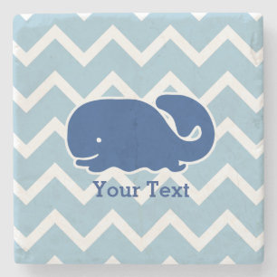 Personalized Nautical Blue Whale Chevron pattern Stone Coaster