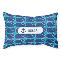 Personalized Nautical Blue Whale preppy pattern Pet Bed