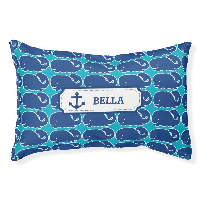 Personalized Nautical Blue Whale preppy pattern Pet Bed (Front)