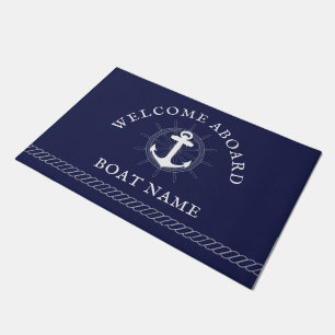 Personalized Nautical blue white Anchor Doormat