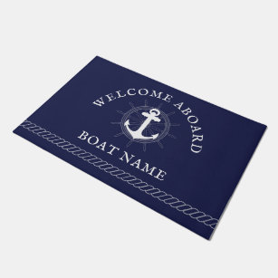 Personalized Nautical blue white Anchor Doormat