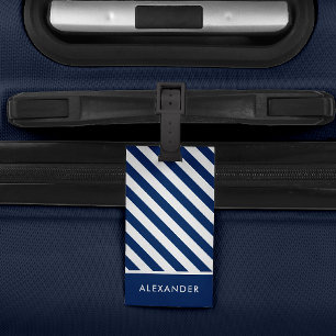 Personalized Nautical Blue White Stripes Bag Tag