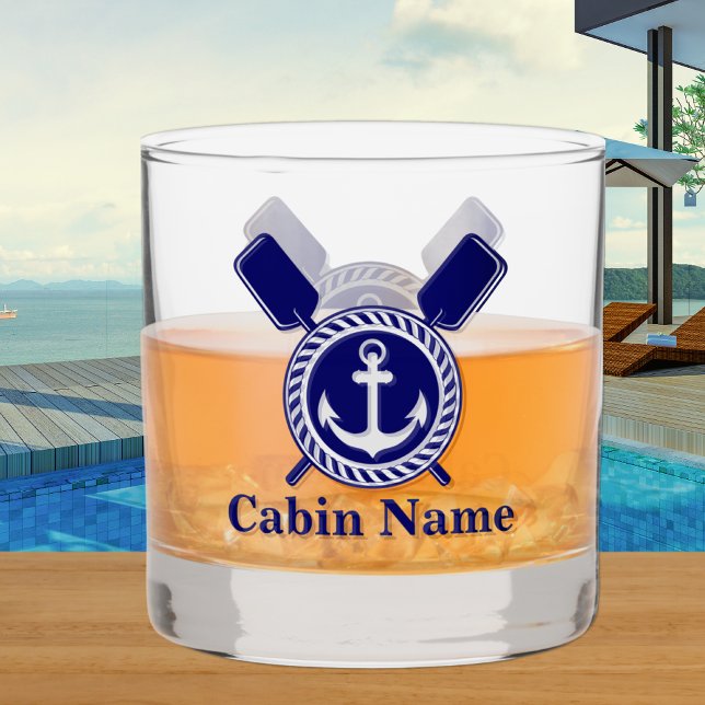 Personalized Nautical Boat Name Anchor  Navy Blue  Whiskey Glass (Creator Uploaded)