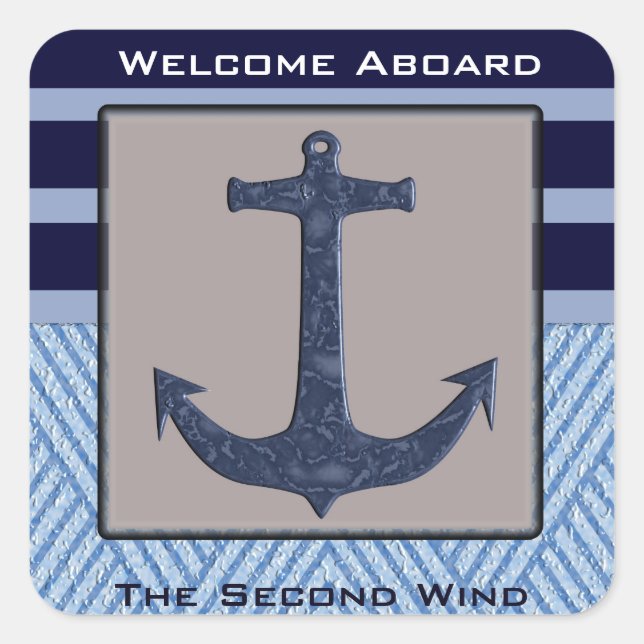 Personalized Nautical Boat Name Anchor Square Sticker (Front)