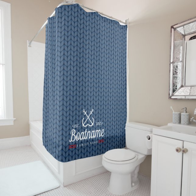 Personalized Nautical Boat Name Knitted pattern Shower Curtain (In Situ)