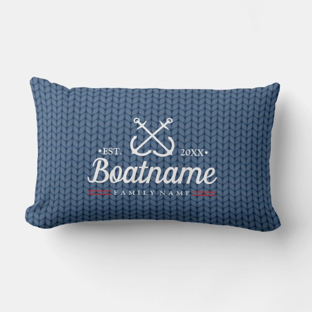 Personalized Nautical Boat Name Wool pattern Lumbar Pillow (Front)
