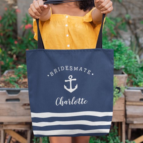 Personalized Nautical Bridesmate Bridesmaid Tote Bag