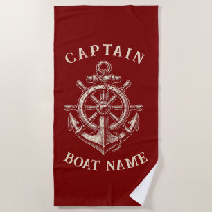 Personalized Nautical Captain Boat Name Anchor     Beach Towel