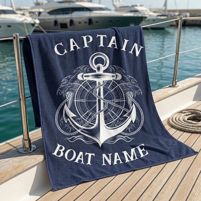 Personalized Nautical Captain Boat Name Anchor  Beach Towel (Creator Uploaded)