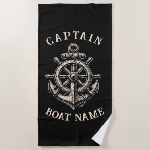 Personalized Nautical Captain Boat Name Anchor Beach Towel