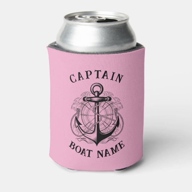 Personalized Nautical Captain Boat Name Anchor  Can Cooler (Can Back)