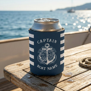 Personalized Nautical Captain Boat Name Anchor Can Cooler
