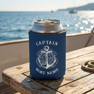 Personalized Nautical Captain Boat Name Anchor  Can Cooler