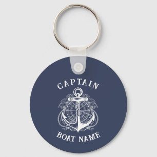 Personalized Nautical Captain Boat Name Anchor Keychain