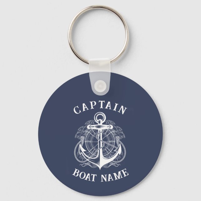Personalized Nautical Captain Boat Name Anchor Keychain (Front)