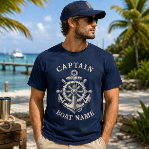 Personalized Nautical Captain Boat Name Anchor     T-Shirt