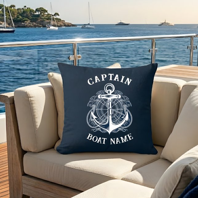 Personalized Nautical Captain Boat Name Anchor Throw Pillow (Creator Uploaded)