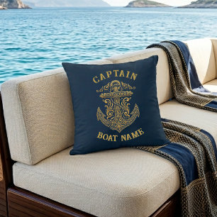 Personalized Nautical Captain Boat Name Anchor Throw Pillow
