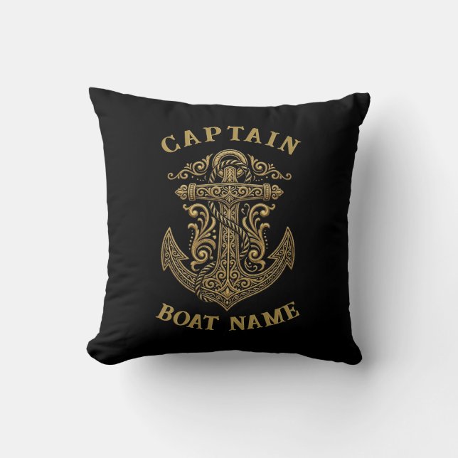 Personalized Nautical Captain Boat Name Anchor Throw Pillow (Front)
