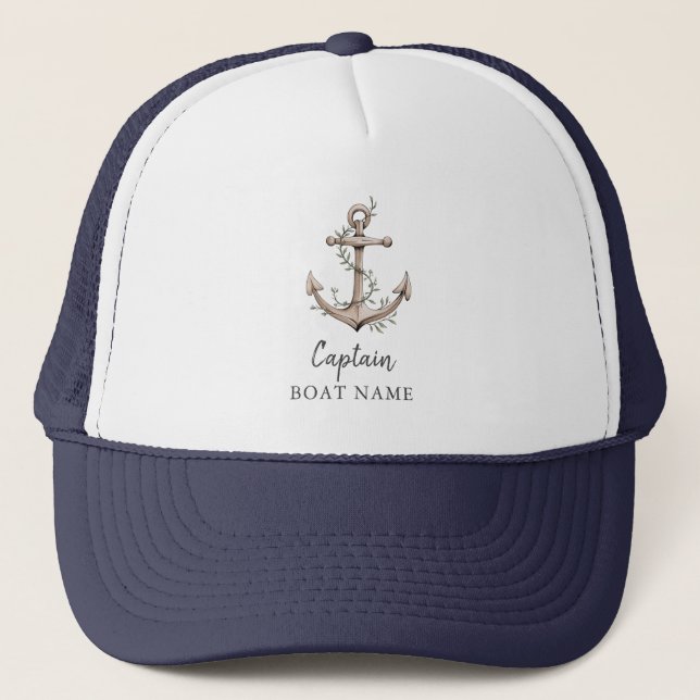 Personalized Nautical Captain Boat Name Anchor     Trucker Hat (Front)