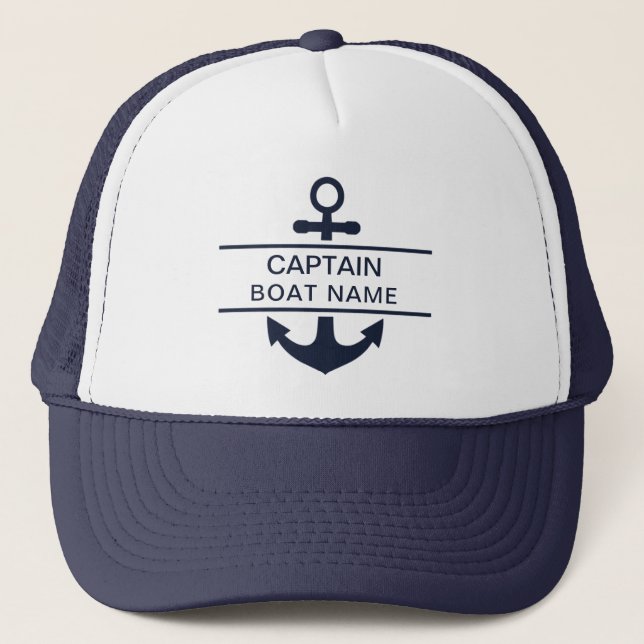 Personalized Nautical Captain Boat Name Anchor     Trucker Hat (Front)