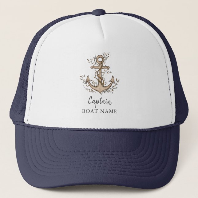 Personalized Nautical Captain Boat Name Anchor     Trucker Hat (Front)