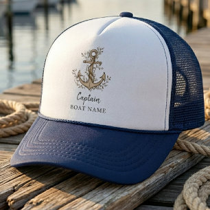 Personalized Nautical Captain Boat Name Anchor Trucker Hat