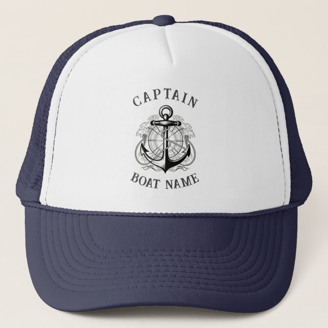Personalized Nautical Captain Boat Name Anchor     Trucker Hat (Front)