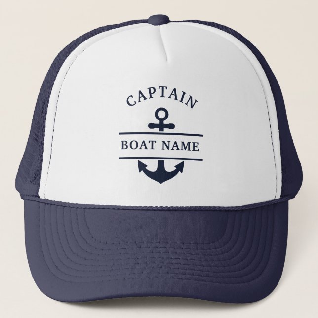 Personalized Nautical Captain Boat Name Anchor     Trucker Hat (Front)