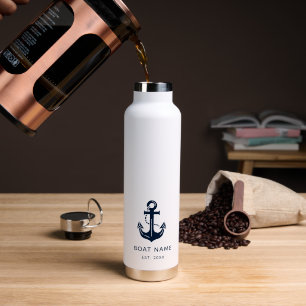 Personalized Nautical Captain’s Gear Navy & White Water Bottle