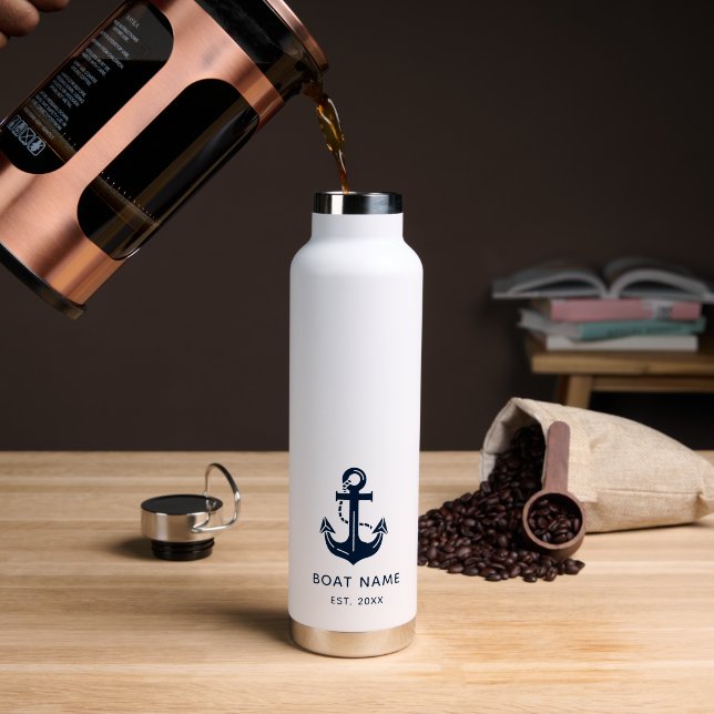 Personalized Nautical Captain’s Gear Navy & White Water Bottle (Coffee (Rotated))