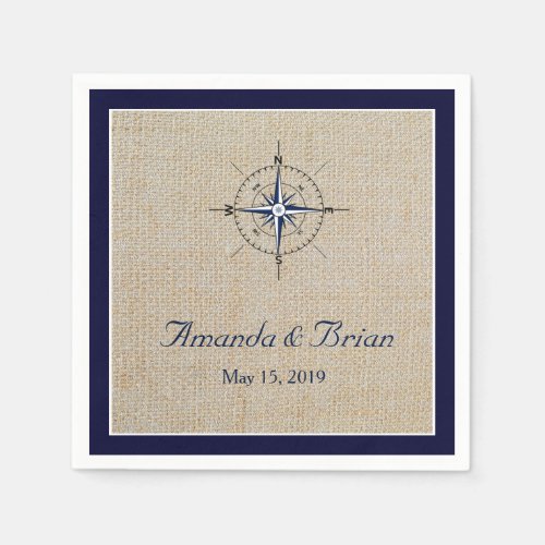 Personalized Nautical Compass Wedding Napkins