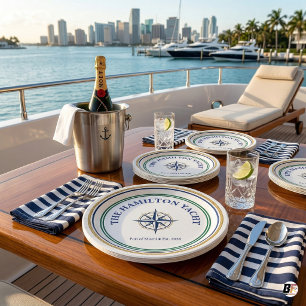 Personalized Nautical Compass Yacht Name Rope Paper Plates